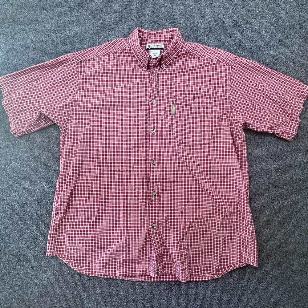 Columbia Shirt Mens XL Red Check Short Sleeve Button Down Casual Outdoor Hiking